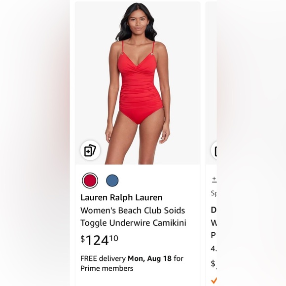 Lauren Ralph Lauren Women's Beach Club Soids Toggle Underwire Camikini Red 14 - Picture 3 of 7